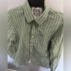 Ruehl No. 925 shirt men's M‎ preppy green white striped long sleeve button up